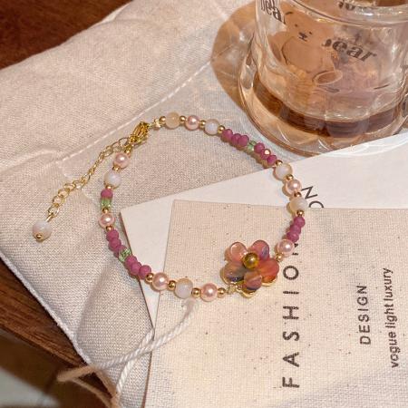 CX13531# 最便宜饰品批发 夏季小清新仿天然石花朵手链女百搭气质多巴胺彩色串珠手串手饰品