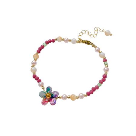 CX13531# 最便宜饰品批发 夏季小清新仿天然石花朵手链女百搭气质多巴胺彩色串珠手串手饰品