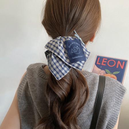 CX13532# 最便宜饰品批发 韩系蓝色格纹蝴蝶结方巾大肠发圈女高级感头圈发绳时尚头绳发饰品