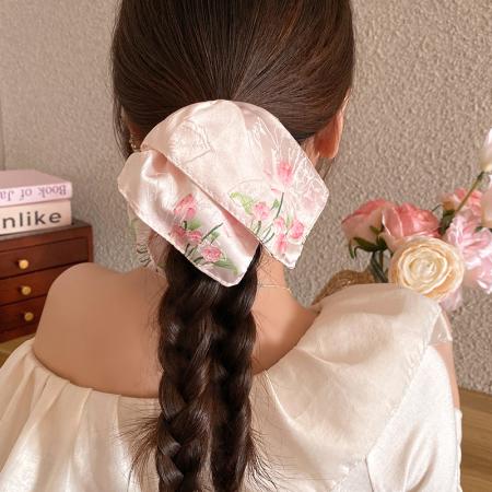 CX13533# 最便宜饰品批发 新中式复古晕染缎面方巾大肠发圈女高级感超大扎头发方形头绳发饰