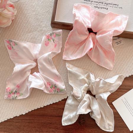 CX13533# 最便宜饰品批发 新中式复古晕染缎面方巾大肠发圈女高级感超大扎头发方形头绳发饰