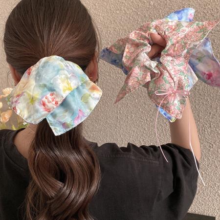 CX13534#最便宜饰品批发 复古油画风方巾大肠发圈女高弹力扎马尾发绳气质不伤发耐用发饰新