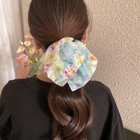 CX13534#最便宜饰品批发 复古油画风方巾大肠发圈女高弹力扎马尾发绳气质不伤发耐用发饰新
