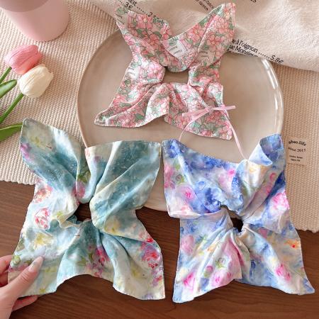 CX13534#最便宜饰品批发 复古油画风方巾大肠发圈女高弹力扎马尾发绳气质不伤发耐用发饰新