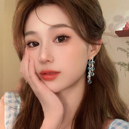 CX13536# 最便宜饰品批发 轻奢小众紫色圆珠耳钉女甜美气质高级感长款流苏耳环气质耳饰