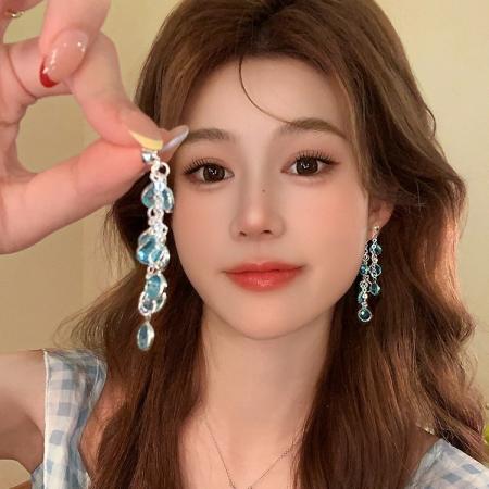 CX13536# 最便宜饰品批发 轻奢小众紫色圆珠耳钉女甜美气质高级感长款流苏耳环气质耳饰