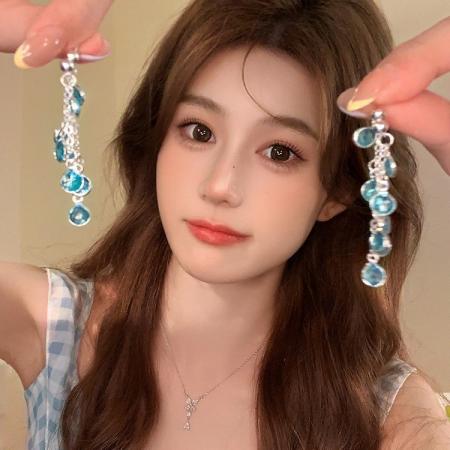 CX13536# 最便宜饰品批发 轻奢小众紫色圆珠耳钉女甜美气质高级感长款流苏耳环气质耳饰