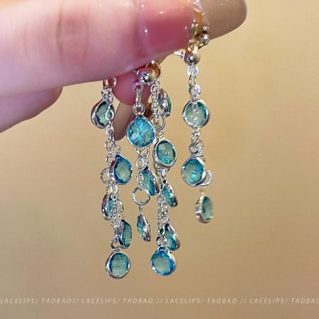 CX13536# 最便宜饰品批发 轻奢小众紫色圆珠耳钉女甜美气质高级感长款流苏耳环气质耳饰