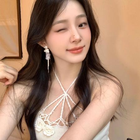 CX13537# 最便宜饰品批发 锆石花朵贝壳海边度假风流苏长款耳环女方圆脸耳饰新款高级感