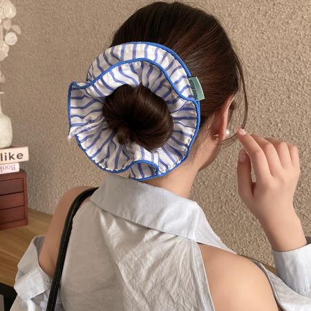 CX13541# 最便宜饰品批发 海边阳光少女丸子头条纹大肠发圈韩系小清新撞色简约皮筋大号发绳