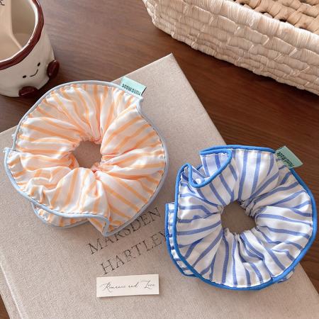 CX13541# 最便宜饰品批发 海边阳光少女丸子头条纹大肠发圈韩系小清新撞色简约皮筋大号发绳