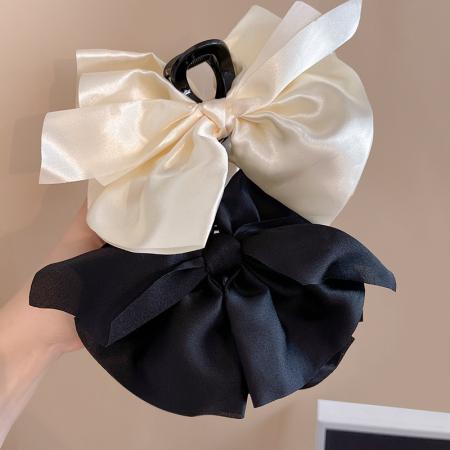CX13542# 最便宜饰品批发 新款黑色超大缎面蝴蝶结抓夹小香风在逃公主发抓气质百搭鲨鱼夹女