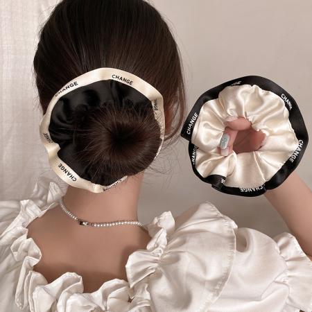 CX13543# 最便宜饰品批发 韩版布艺字母大肠发圈女扎丸子头橡皮筋发绳高级感褶皱头绳发饰