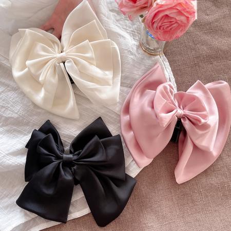 CX13545# 最便宜饰品批发 法式缎面蝴蝶结甜美抓夹女后脑勺蓬松显发量马尾夹高级感气质发夹
