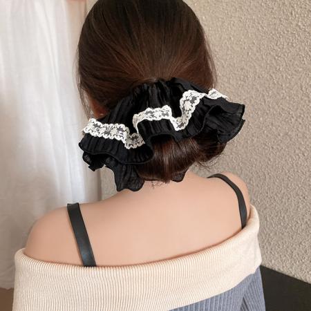 CX13548# 最便宜饰品批发 气质温柔甜美花边褶皱马尾发圈女高级感蕾丝头绳时尚大肠发圈头饰