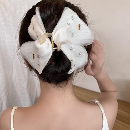 CX13549# 最便宜饰品批发 超仙薄纱水钻翅膀发夹女后脑勺盘发鲨鱼夹大号抓夹高级感发卡发饰