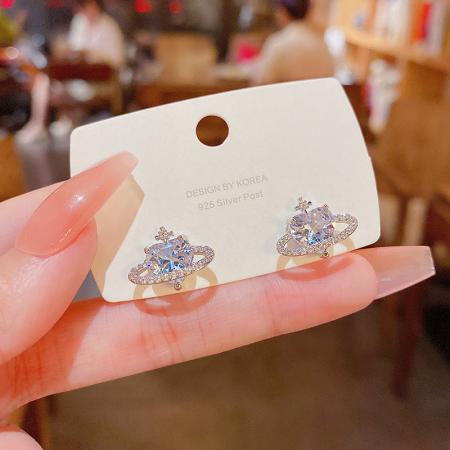 CX13554# 最便宜饰品批发 925银针轻奢小众精致锆石星球耳钉韩国ins潮微镶百搭气质耳环