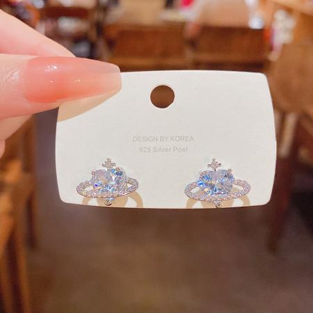 CX13554# 最便宜饰品批发 925银针轻奢小众精致锆石星球耳钉韩国ins潮微镶百搭气质耳环