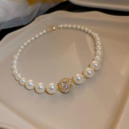 CX13555# 最便宜饰品批发 法式复古镶钻磁铁珍珠项链韩国小众设计感锁骨链女