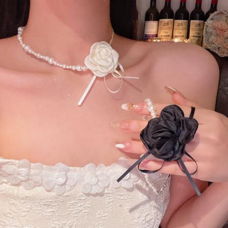 CX13556# 最便宜饰品批发 山茶花珍珠项链女轻奢小众高级感森系甜美气质锁骨链网红同款颈链