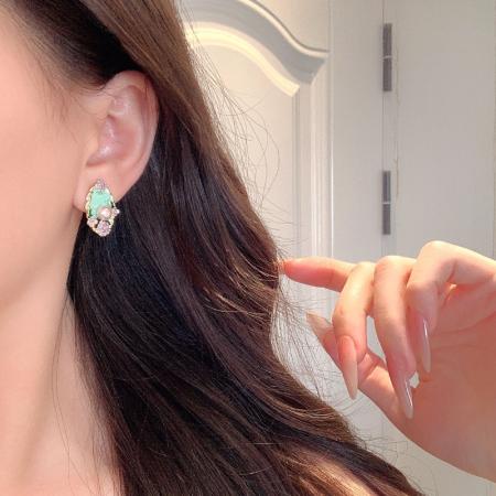 CX13559# 最便宜饰品批发 莫奈花园珍珠耳环女法式复古温柔滴釉花朵耳钉设计感油画耳饰