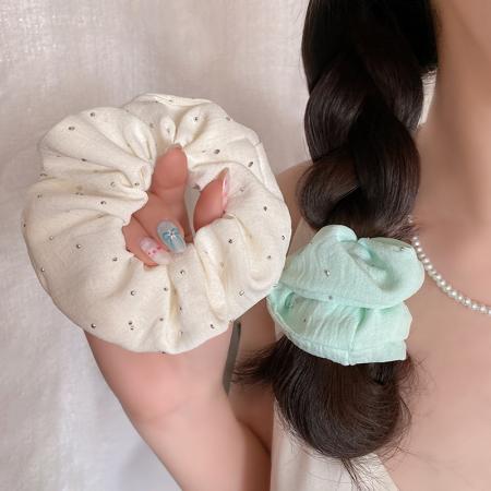 CX13562# 最便宜饰品批发 薄荷曼波绿大肠发圈少女女侧马尾肥肠头绳韩系温柔满天星头花发饰