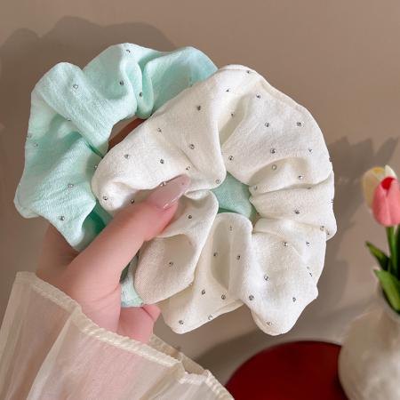 CX13562# 最便宜饰品批发 薄荷曼波绿大肠发圈少女女侧马尾肥肠头绳韩系温柔满天星头花发饰