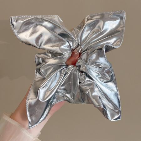 CX13565# 最便宜饰品批发 时尚高级感方巾银色皮套大肠发圈女气质头绳发圈扎马尾高弹力发绳