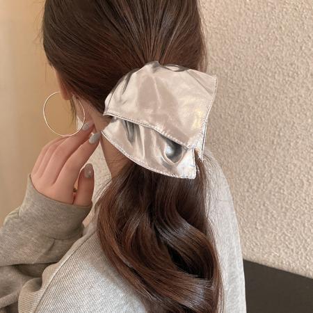 CX13565# 最便宜饰品批发 时尚高级感方巾银色皮套大肠发圈女气质头绳发圈扎马尾高弹力发绳