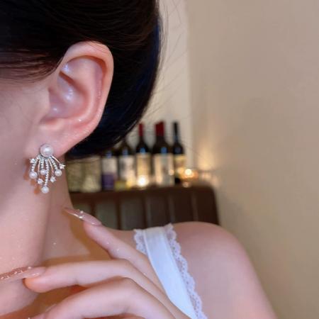 CX13570# 最便宜饰品批发 轻奢小众高级感珍珠烟花耳环女精致微镶锆石耳钉网红耳饰品