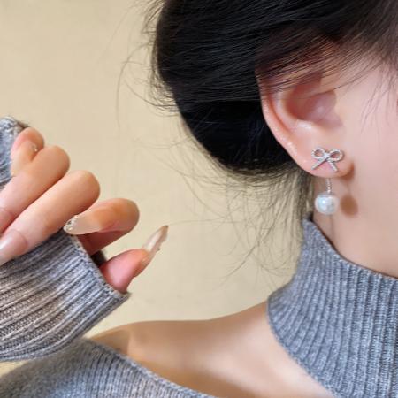 CX13571# 最便宜饰品批发 韩系爆款甜美后挂式蝴蝶结耳钉女长款流苏百搭气质珍珠耳环耳饰品