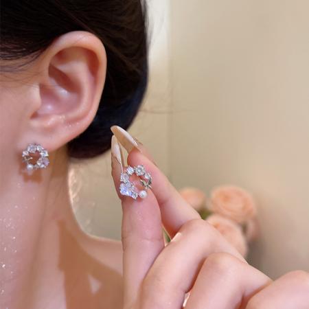 CX13581# 最便宜饰品批发 韩系甜美气质精致锆石耳钉女时尚百搭网红同款蝴蝶花朵耳环耳饰品