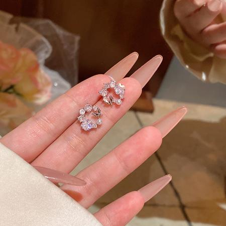 CX13581# 最便宜饰品批发 韩系甜美气质精致锆石耳钉女时尚百搭网红同款蝴蝶花朵耳环耳饰品