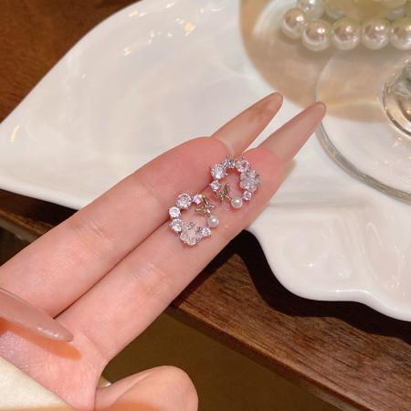 CX13581# 最便宜饰品批发 韩系甜美气质精致锆石耳钉女时尚百搭网红同款蝴蝶花朵耳环耳饰品