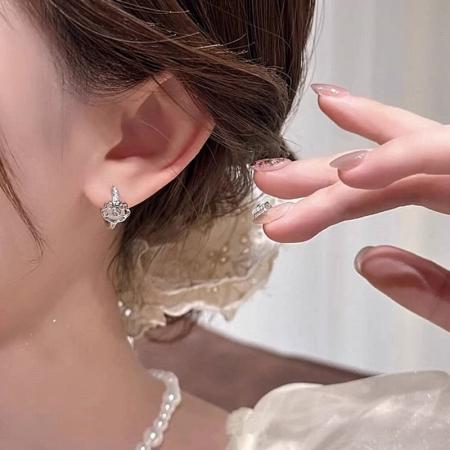 CX13586# 最便宜饰品批发 新中式复古猫眼石如意耳扣耳钉女精致微镶锆石耳环时尚气质耳饰品