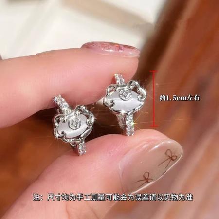 CX13586# 最便宜饰品批发 新中式复古猫眼石如意耳扣耳钉女精致微镶锆石耳环时尚气质耳饰品