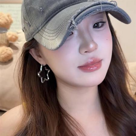 CX13587# 最便宜饰品批发 高级感波光粼粼光面五角星耳钉女金属感冷淡风星星耳环辣妹风耳饰