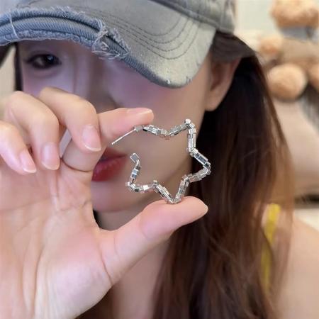 CX13587# 最便宜饰品批发 高级感波光粼粼光面五角星耳钉女金属感冷淡风星星耳环辣妹风耳饰