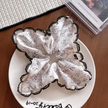 CX13589# 最便宜饰品批发 灰白手绘小兔方巾古典碎花大肠发圈女丸子头扎头发慵懒风头绳发饰