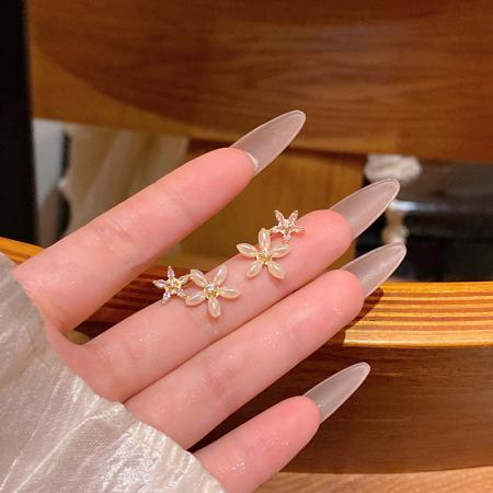 CX13599# 最便宜饰品批发 韩系独特设计感珍珠花朵耳钉女百搭气质精致微镶锆石耳环网红耳饰