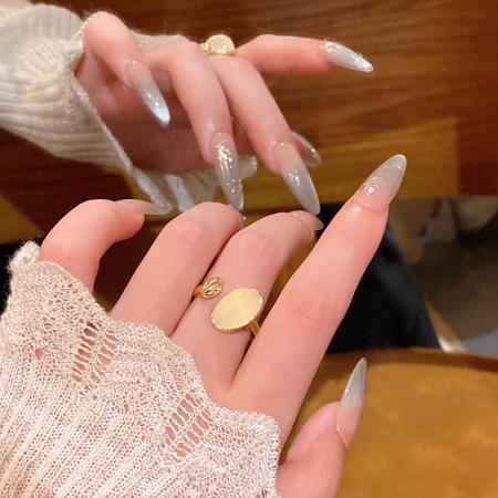CX13602# 最便宜饰品批发 韩系爆款鸽子蛋猫眼石戒指女个性高级感简约气质开口食指戒指环