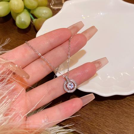CX13606# 最便宜饰品批发 跳动的心灵动锆石吊坠项链轻奢小众高级感爆闪满钻钛钢锁骨链颈链