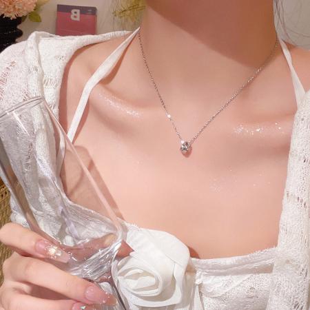 CX13607# 最便宜饰品批发 轻奢小众高级感钛钢项链简约百搭气质双环镶钻吊坠锁骨链网红颈链