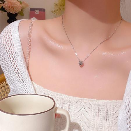 CX13607# 最便宜饰品批发 轻奢小众高级感钛钢项链简约百搭气质双环镶钻吊坠锁骨链网红颈链