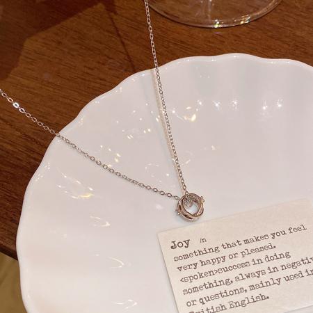 CX13607# 最便宜饰品批发 轻奢小众高级感钛钢项链简约百搭气质双环镶钻吊坠锁骨链网红颈链