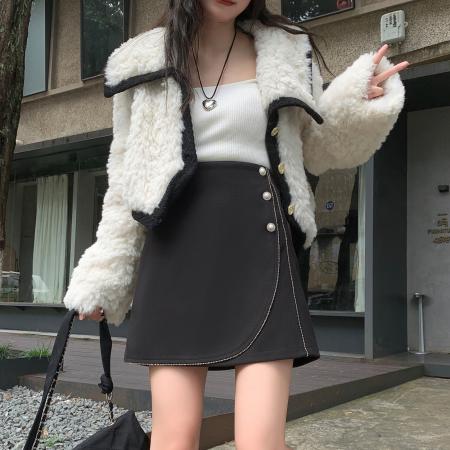 FA44339# 胖MM半身裙女秋冬新款高腰显瘦A字裙毛呢短裙子 服裝批發女裝批發服飾貨源