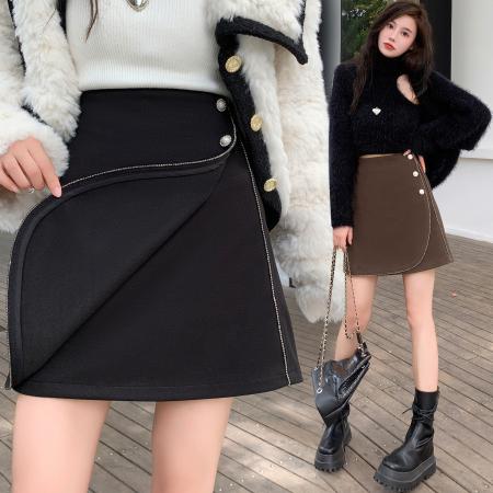 FA44339# 胖MM半身裙女秋冬新款高腰显瘦A字裙毛呢短裙子 服裝批發女裝批發服飾貨源