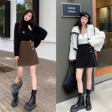 FA44339# 胖MM半身裙女秋冬新款高腰显瘦A字裙毛呢短裙子 服裝批發女裝批發服飾貨源