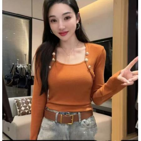 FA44362# 秋冬打底衫新款韩版设计感小众T恤女修身显瘦上衣 服裝批發女裝批發服飾貨源