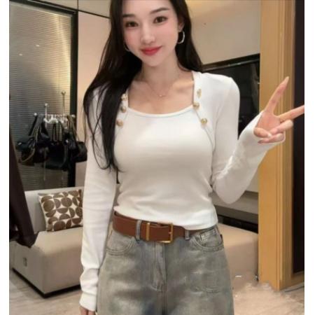 FA44362# 秋冬打底衫新款韩版设计感小众T恤女修身显瘦上衣 服裝批發女裝批發服飾貨源